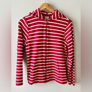 L.L.Bean Red & White Striped Zip Hoodie 100% Cotton Women’s Medium -Nautical